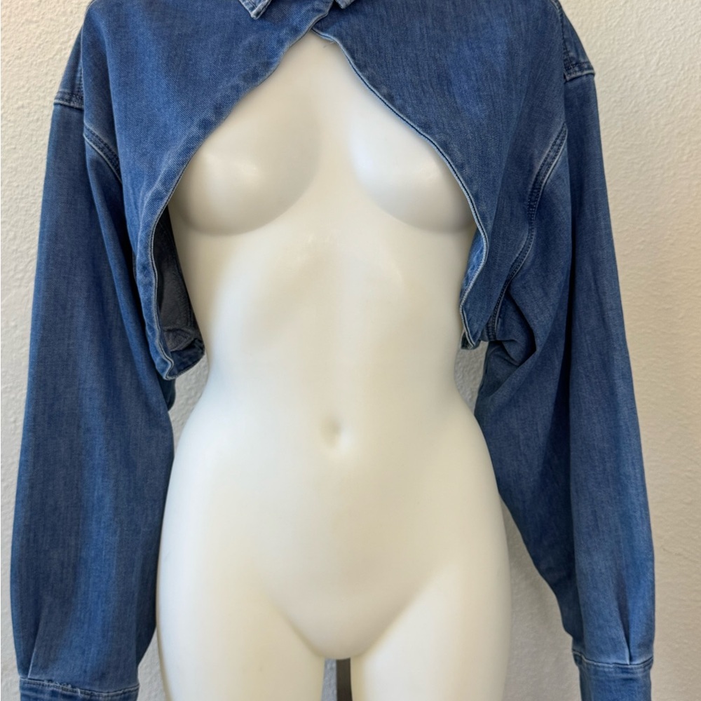 Forever 21 Casual Blue Women's Denim Bolero Style Crop Jacket Size L